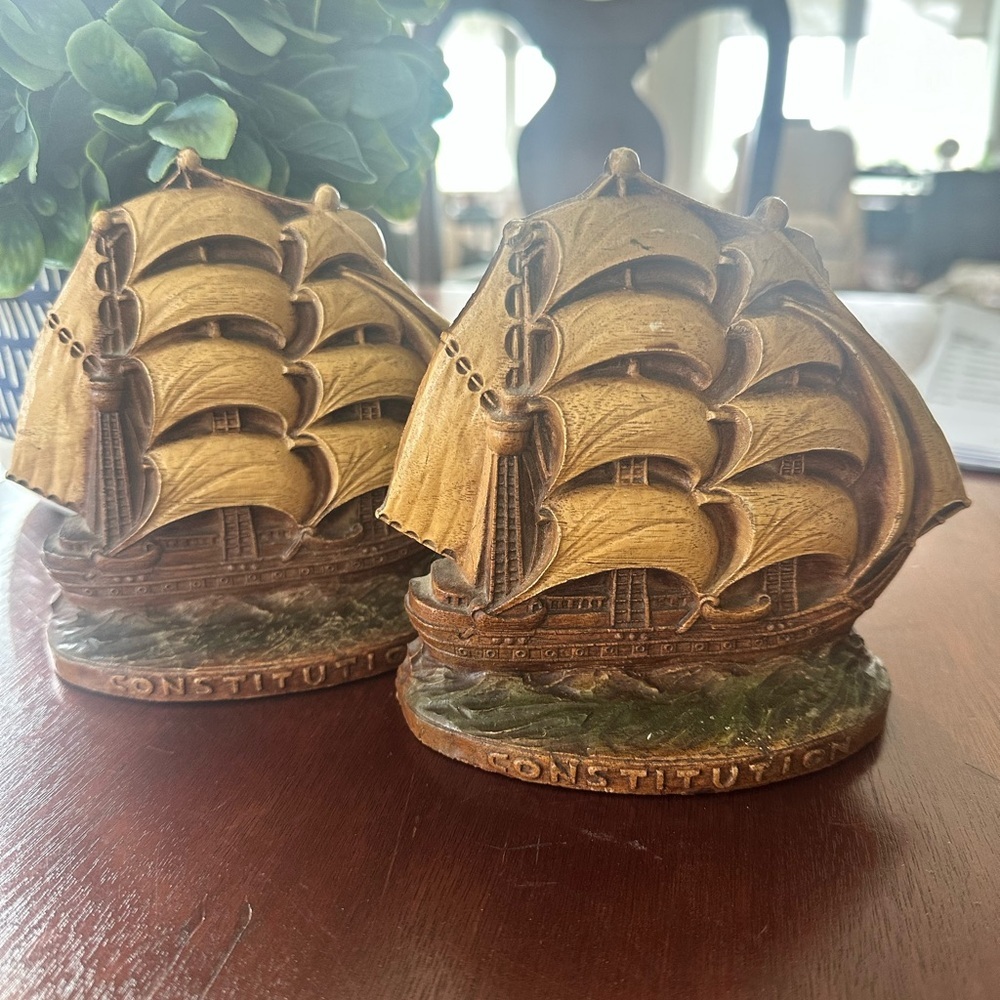 NAUTICAL USS CONSTITUTION SAILING SHIP‎ BOOKENDS - 5” x 6”